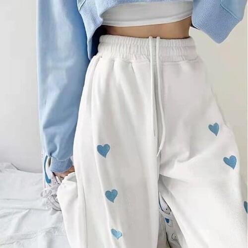 Plus Size Fat MM Womens 2021 Summer New Embroidery Love Casual Pants High Waist Slimming Trousers Harem Pants