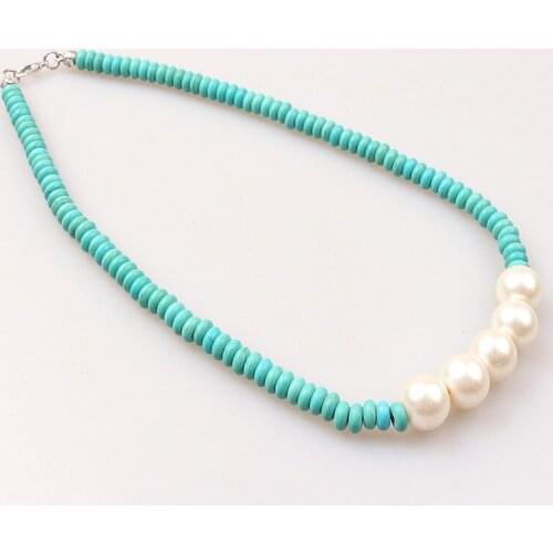 Choker Necklaces for Women Girls Boho Seed Bead Choker Hawaiian Handmade Turquoise & Pearl Beads Necklace Chain Jewelry