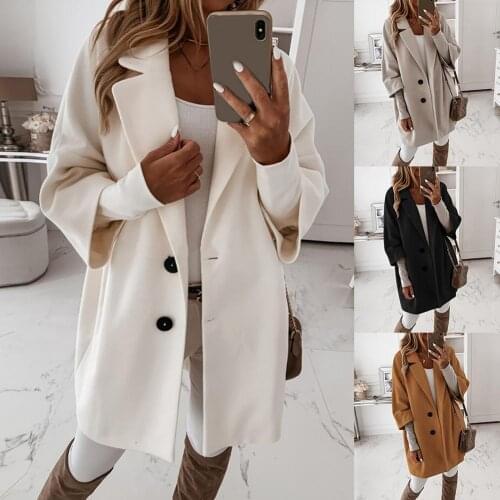 Women Coat Loose Jacket Casual Autumn Winter 3/4 Sleeve Pockets Buttons Long Jacket Loose Oversize Coat Solid Color 2021 Womens