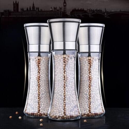 1PC Fashion Stainless Steel Mill Glass Body Spice Salt and Pepper Grinder Kitchen Accessories Cooking Tool Portable