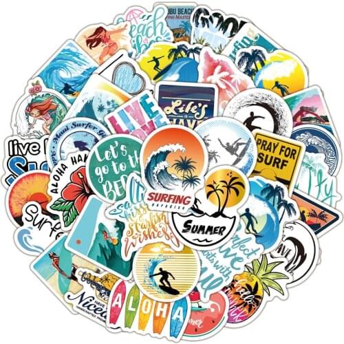 10/50pcs Summer Tropical Hawaii Surfing Waterproof Sticker Laptop Travel Luggage Skateboard Fridge Bicycle Helmet Toy Sticker