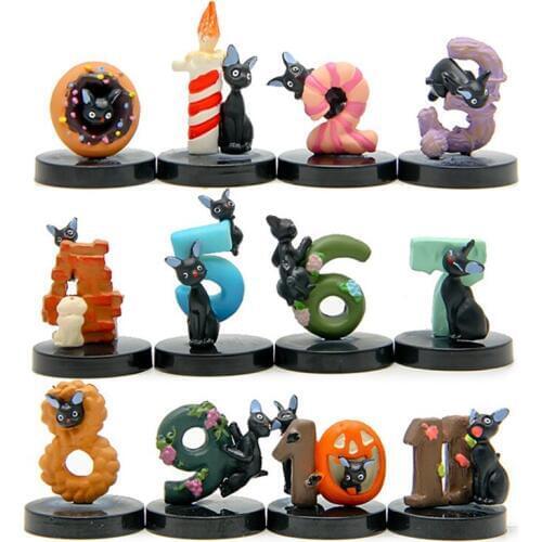 12pcs/lot Anime Kikis Delivery Service Black Jiji Cat Cosplay Digital 0-11 Figures Action Figure Toys Collection Model Toy