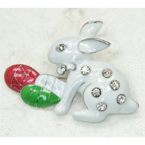 12pcs/lot Wholesale Fashion Brooch Rhinestone Enameling Easter bunny Rabbit Pin brooches C101391