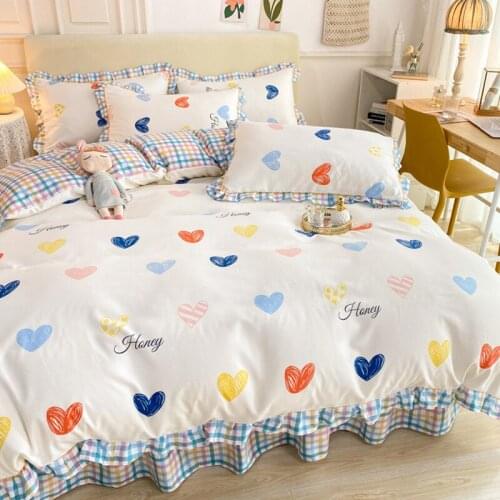 2021 Cute Love White Bedding Set Kids Duvet Cover Set For Girls Bed Skirt Bed Sheet Pillowcase Autumn 3/4 Pieces Lace Bed Linen