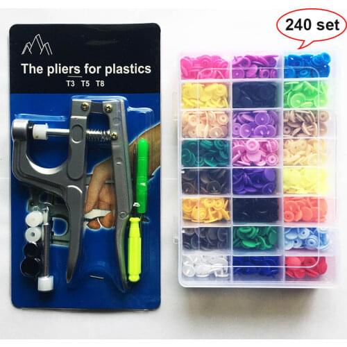 240set Plastic Snap Buttons Resin Decorative Botones Button Snap Press For Buttons For Clothes + 1set Snap Plier + 1 Plastic Box