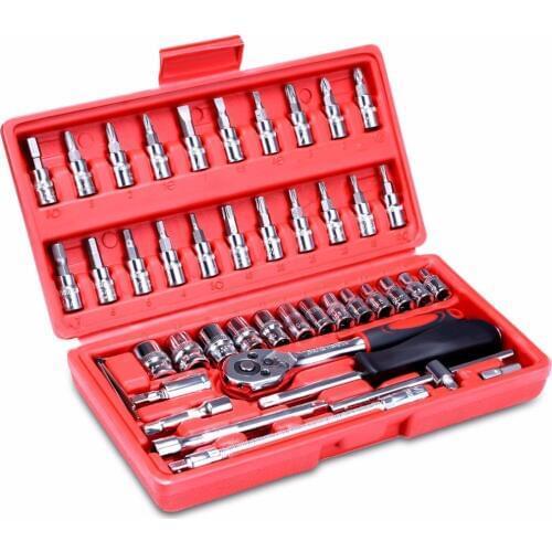 46pcs 1/4-Inch Socket Set Car Repair Tool Ratchet Set Torque Wrench Combination Bit a set of keys Chrome Vanadium