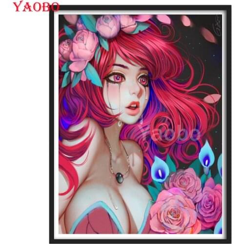 Yaobo 5d DIY Diamond Painting Cartoon Tears Girl Rose Full Square&Round Diamond Embroidery Decoration Home Art Mosaic Kit