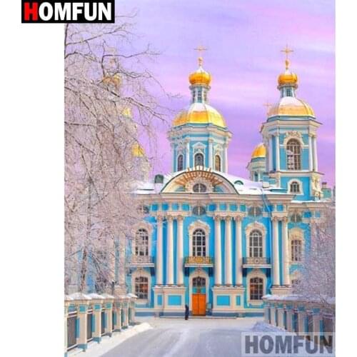 HOMFUN Diamond Embroidery "Castle building" Pattern DIY 5D Diamond Painting Needlework Cross Stitch Full Drill Painting A19387