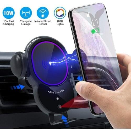 Car Phone Holder Wireless Charging Wireless Car Charger Mount-Triangle Linkage Automatic Clamping Qi Fast Charging 10W