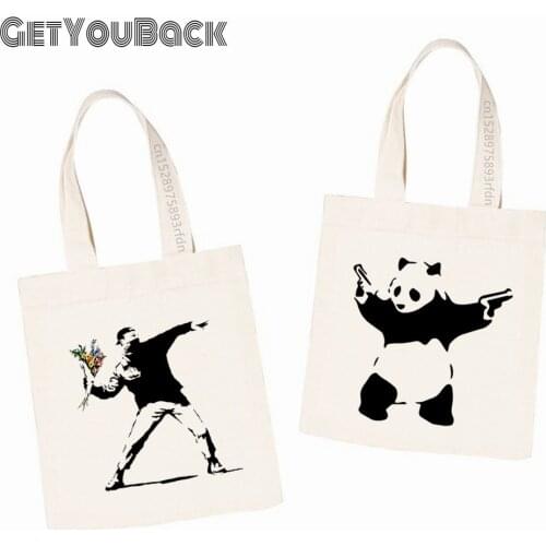 Banksy Graffiti Women Reusable Canvas Shopping Bag Gril Eco Comic Manga Shoulder Bags,Drop Ship