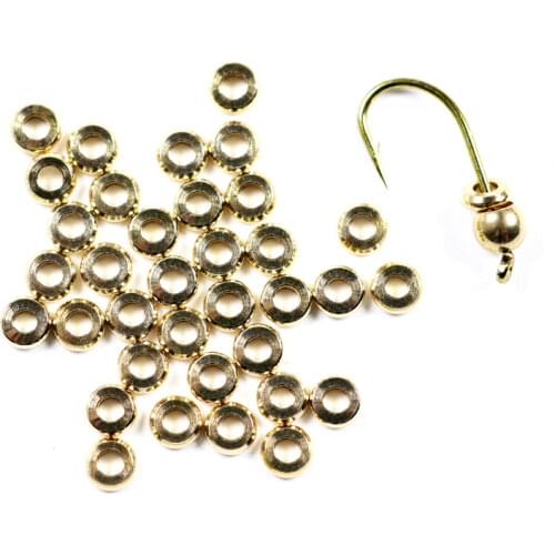 Bimoo 50PCS/Bag 3mm 4mm Flat Brass Bead Bug Collars Fly Tying Nymph Fly Head Weight Ring Extra Fly Tying Materials Plished