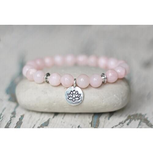 2019 NEW STYLE NATURAL Rosequartz Yoga Bracelet Lotus Flower Bracelet Self-confidence Amulet Woman Gift For Girl Wrist Mala