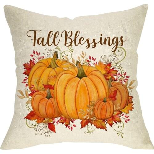 Softxpp Fall Blessings Decorative Throw Pillow Cover Pumpkin Maple Leaves, Welcome Autumn Blessed Pillow Case Decor Thanksgiving