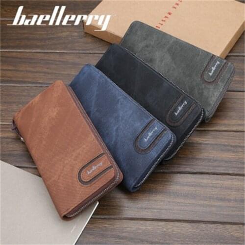 Baellerry Business Casual Long Zipper Mens Wallet PU Leather Material Coin Purse Clutch Bag Document Bag