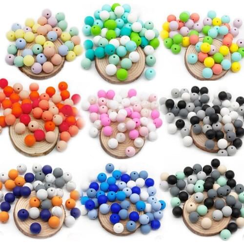 Cute-idea 12mm baby products chewing Teething 50pcs, food grade Silicone beads ,colorful chewing chain For Infant toy