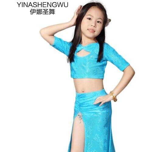 New Childrens Dance Clothes Belly Dance Suit Girls Belly Dance Practice Costumes Kid Indian Dance Performance Clothing 2pcs Set