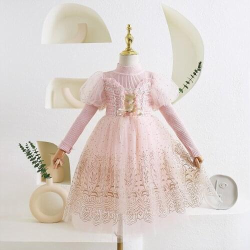 Gir fall dresses 2021 new kids Knitted sweater dress high-quality goods princess dresses 5pcs/lot 3-9Year