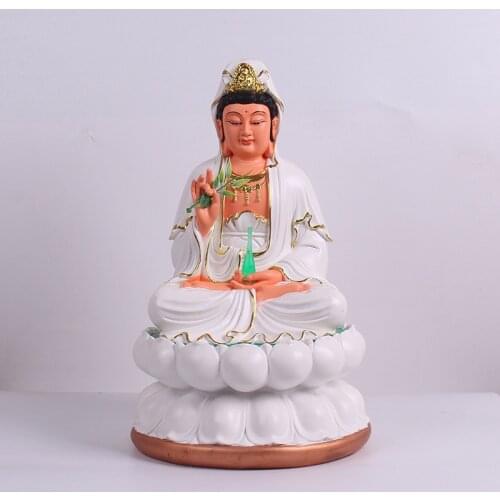 Figure of The Buddha Guanyin Statue White Resin Bodhisattva Statue 12/16/19 Inches Lotus Painting Guanyin Offering Ornaments