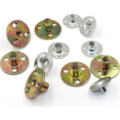 10pcs Nut Splint Carbon Steel Flange Coupling with M6 M8 M10 M12 Thread Zinc Plating Three Hole Lock Nut Furniture Fastene