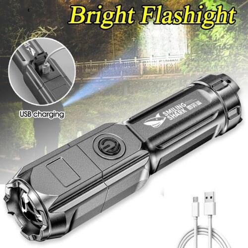 Outdoor Multi-function Torch Led Flash Light Rechargeable Ultra Bright Flashlight ABS Strong Light Focusing Zoom Xenon Forces