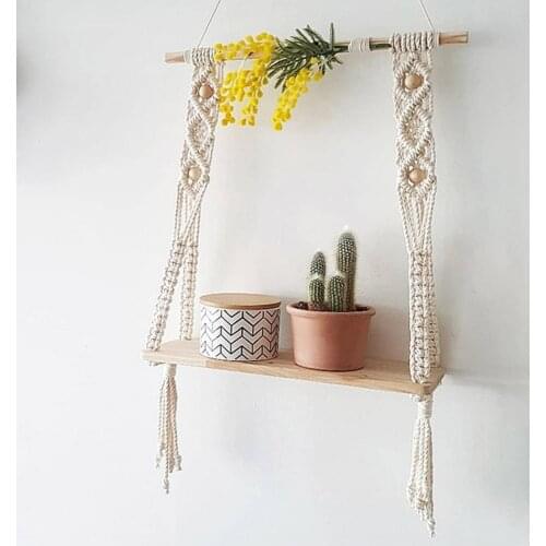 Boho Hand-woven Tapestry Cotton Thread Wall Hanging Decorative Painting Shelf