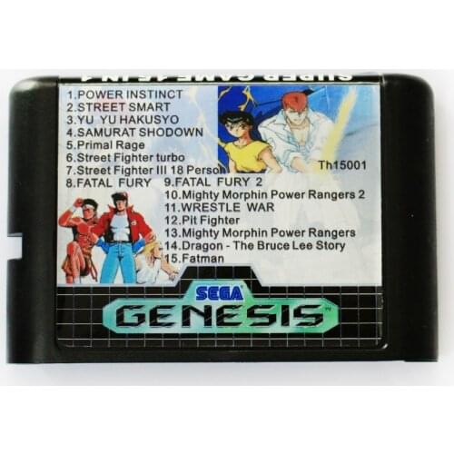 Hot Sale Th15001 SEGA GENESIS MegaDrive 15 In 1 16 bit Multi Game Card