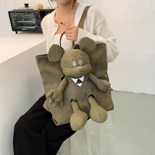 PURFAY Canvas Capacity Women Shoulder Bag Mickey Cotton Tote Shopper Bag Eco Reusable Travelling bag Cloth Messenger Bag