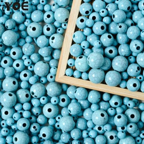 IYOE 6/8/10/12mm Simulation Blue Turquoise Beads Spacer Cracked Veins Beads For Jewelry Making Earring Bracelet Handmade Gift
