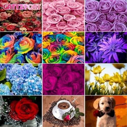 GATYZTORY 60x75cm DIY Frame Painting By Numbers Flowers Acrylic Paint For Paint By Numbers On Canvas Colorful roses Home Decor