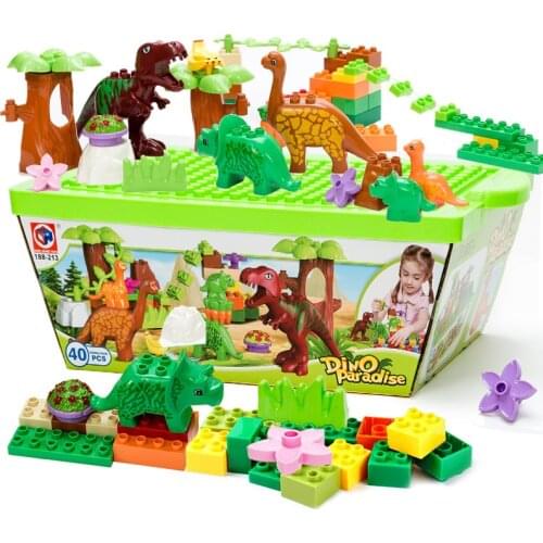 40Pcs/Lot Dino Valley Building Blocks Sets Large Particles Animal Dinosaur World Model Toys Bricks Compatible Legoinglys Duploe