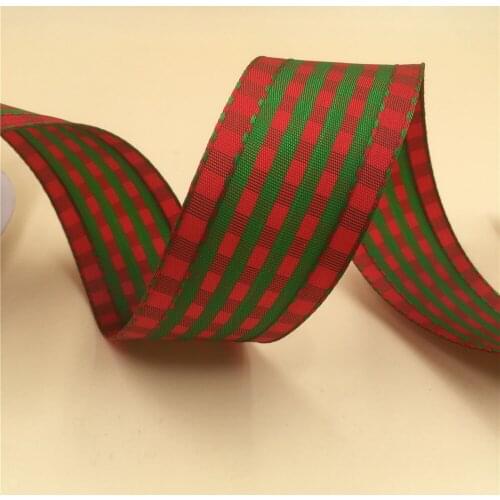 38MM Wire Edge Ribbon Red Green Plaid For Dress Bow Birthday Decoration Chirstmas Gift DIY Wrapping 25Yards N1095