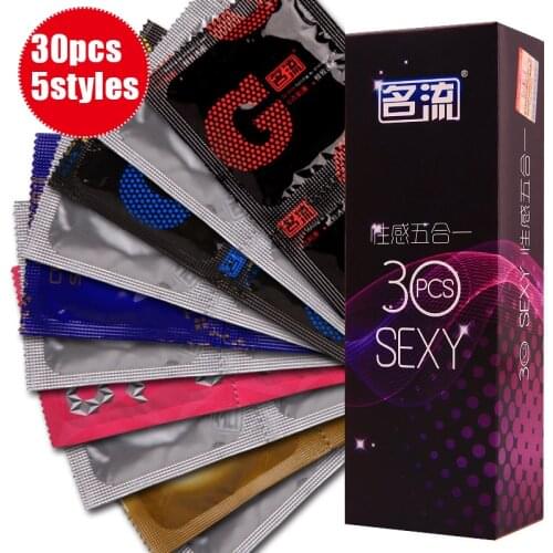 MingLiu 30 Pcs/Pack 5 Types Sexy Latex Condoms for Men Gay Dots Pleasure Nautural Rubber Penis Sleeve Male Contraception Condom