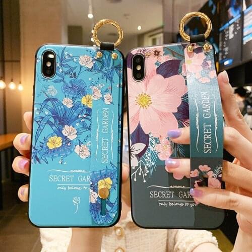 Fashion Flowers Phone Case For iPhone 12 Mini 11 Pro XS MAX X XR 6 6S 7 8 plus SE 2020 Soft TPU Wrist Strap Phone Hold Cover