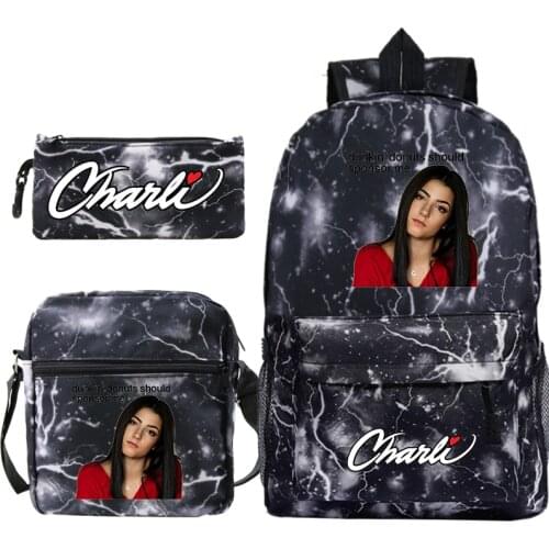 Trendy Charli Damelio Backpack 3 Pieces/set Canvas School Bags Boys Book Knapsack Popular Women Girls Female Shoulder Mochila