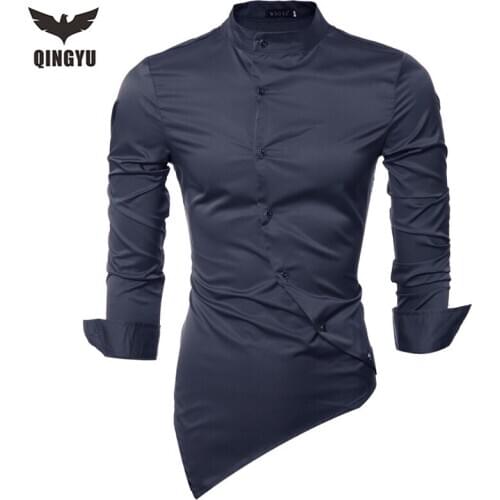 Men Shirt 2018 Luxury Brand Male Long Sleeve Shirts Casual Mens Personality Oblique Single-Breasted Slim Fit Dress Shirts Men YJ