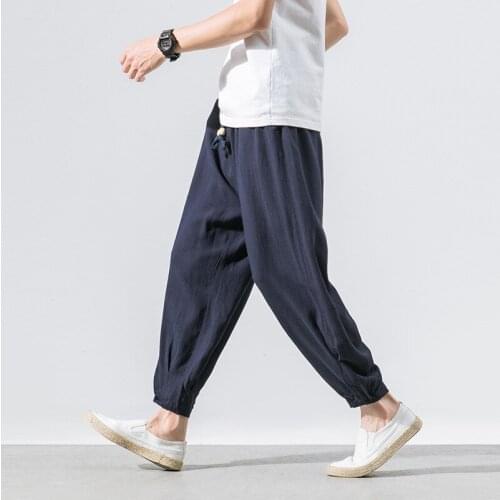 Mens summer linen baggy shorts hin cotton and linen trousers mer slacks for couples