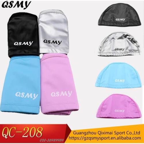 New Elastic Waterproof PU Fabric Protect Ears Long Hair Sports PU Swim Pool Hat Swimming Cap Men&Women Adults Free size