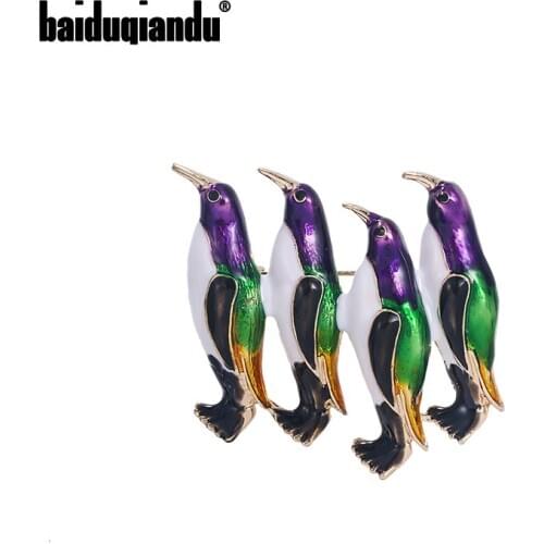 Baiduqiandu New Arrival Enameled Beautiful Penguin Family Brooch Pins Jewelry for Women