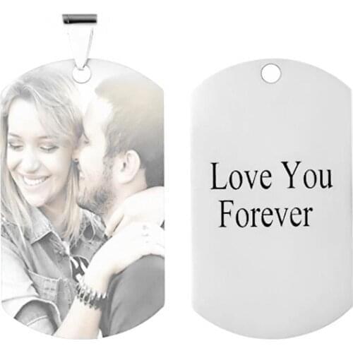 Engraved image Geometric Stainless Steel Dog Tag Necklace Customize Logo English alphabet family Name photo birthday jewelry