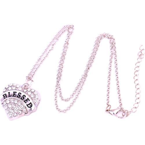 Pendant Necklace For Women Heart Pendant BLESSED Written With Crystals High Grade Jewelry Zinc Alloy Provide Dropshipping
