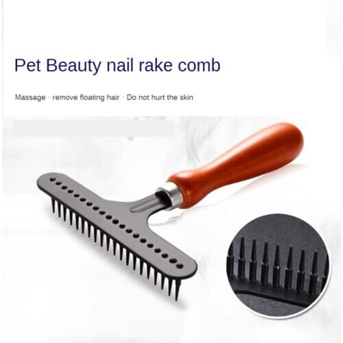 Pet nail rake comb, solid wood handle pet comb, cat and dog knot comb, stainless steel row comb, pet grooming tool