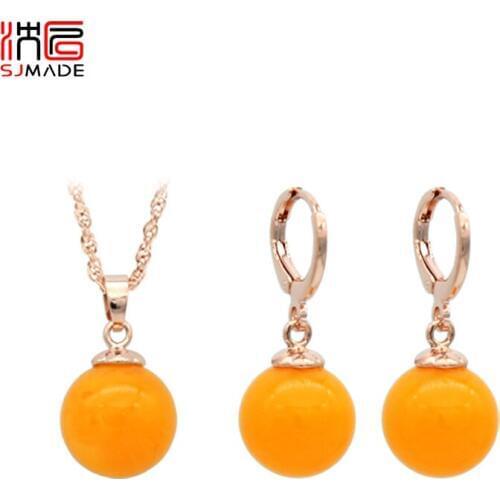 SJMADE Japanese Korean Round Beeswax 585 Rose Gold Dangle Earrings Jewelry Set For Women Girl 2019 Fashion Wedding Party Jewelry