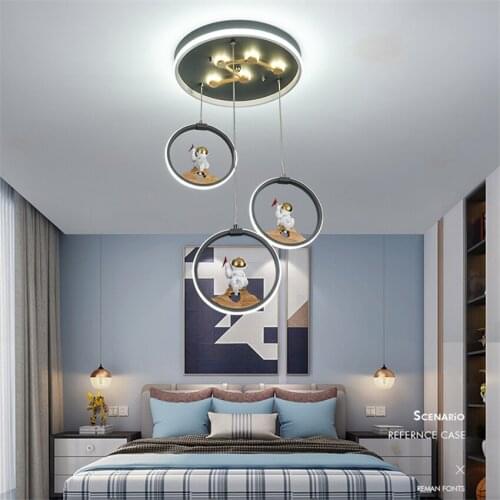 Nordic Childrens Room Gray Astronaut Ceiling Light Boy Bedroom Room LED Eye Protection Hanging Study Kindergarten Ceiling Lamps