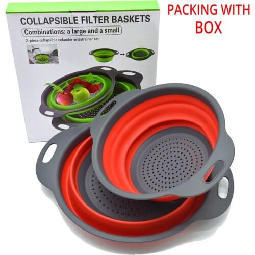 Silicone Foldable Collapsiable Drain Filter Basket 2pcs Round Strainer with Handle Washing Vegetable Fruit Kitchen Storage