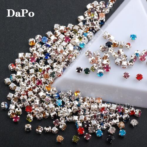 Mixed Color SS12 1440pieces/pack 3MM Claws Silver Plated Setting Pointback Rhinestones Chatons Crystal Glass Stones Sew on
