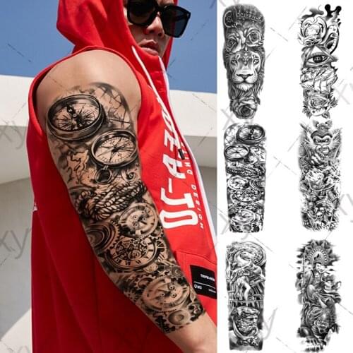 Large Arm Sleeve Tattoo Waterproof Full Temporary Tattoo Sticker Men Black Demon Eye Lion Totem Body Art Tattoo for Women