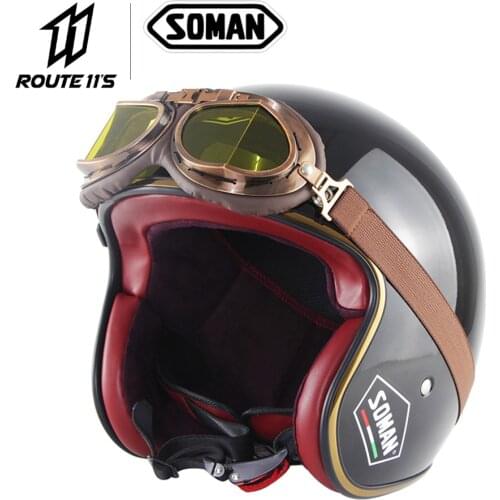 SOMAN Casco Moto Open Face Vintage Motorcycles Helmet for Scooter Helmet Visor Half Face Chopper Cascos Men Retro Vespa Capacete