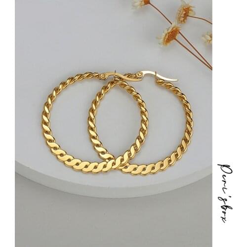 PerisBox Trendy Large Gold Color Titanium Steel Hoop Earring Geometric Twisted Earring For Women Daily Classic Jewelry