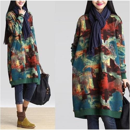 Clobee Cotton And Linen Printed Flower Women Dress Loose Vintage Elegant Ladies Dresses Lolita Work School Femme Vestidos V570
