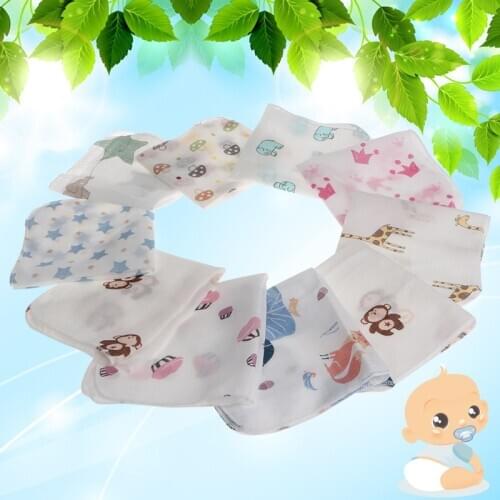 10pcs Baby Infant Towel 28*28cm Muslin Towel Handkerchiefs Two Layers Wipe Towel